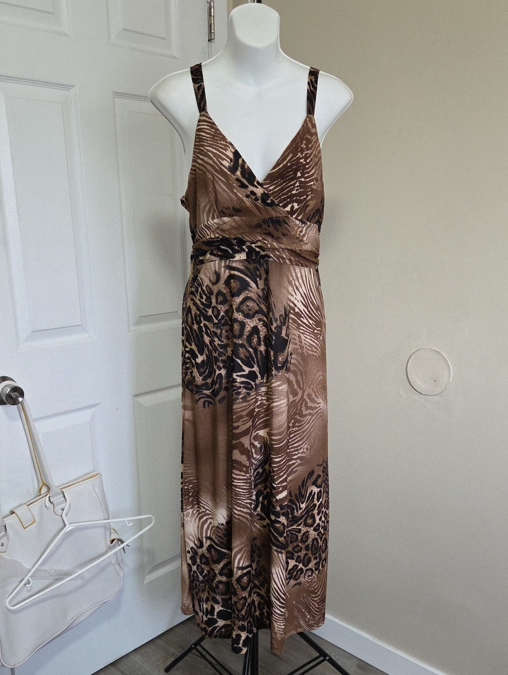 Y2k Brown Animal-Print Sleeveless Maxi Dress